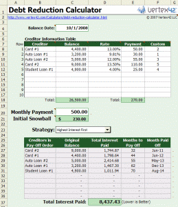 Debt Snowball Spreadsheet from Vertex42.com - Financial Independence